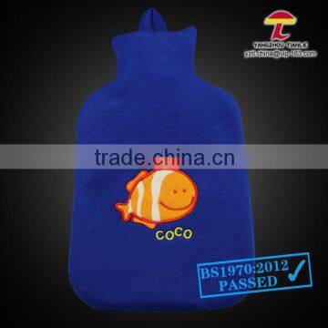 Rubber hot water bottle with fish embroidery fleece cover