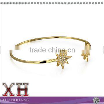 XH Gold Plated Pave CZ Starburst Stacking 925 Silver Cuff Bracelet