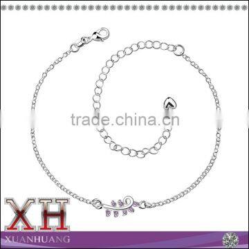 Wholesale 925 Sterling Silver Charm Pink CZ Anklet Foot Chain