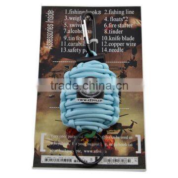 2016 hot sale 7 strands 550lbs paracord grenade survival kit China alibaba recommend welcome to order