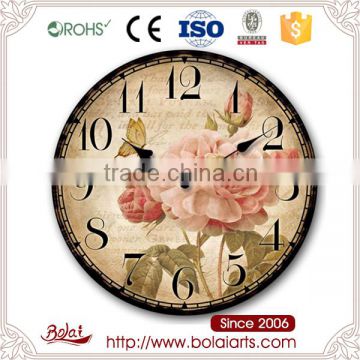 Retro style rose decoration precise timing art design mdf wall clock for flower shop