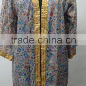 Vintage Silk Saree Girls Kimono Indian Handmade Bathrobe Vintage Nightwear Light Weight Soft Night Gown Intimate Sleepware