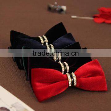 High Quality Velvet Bow Tie For Men's Suit,Soft Fabric Neck Tie With Rhinestone Center