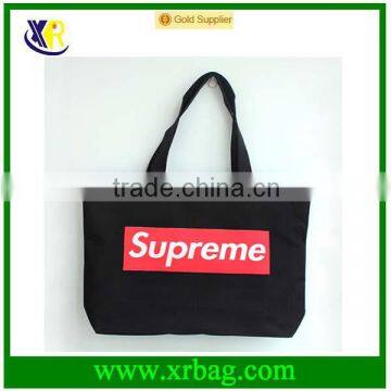 Fashion printed logo black cotton tote shopping bags