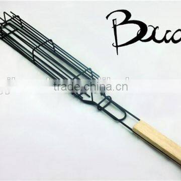 Stainless Steel Barebecue bbq Grill Net with wooden handle BD-B8112