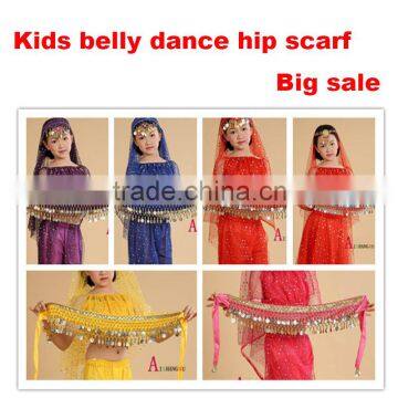 2016 New arrivals cheap children belly dance hip scarves belly dancing waist belts gold for kids on sale
