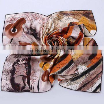Print 100% silk satin square scarf