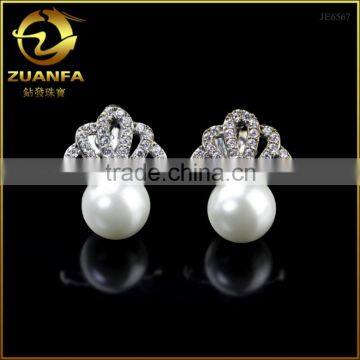 elegant design hot sale new model crown cz pearl earrings