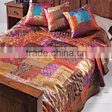 CHECKOUT~OUR GORGEOUS COLLECTION OF BROCADE SARI COLOUFUL INDIAN HOME DECORATIVE BEDSPREADS BEDLINEN