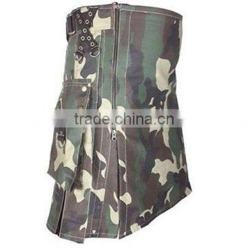 Brand new camouflage kilt with unique front apron zipper fastening made to measure