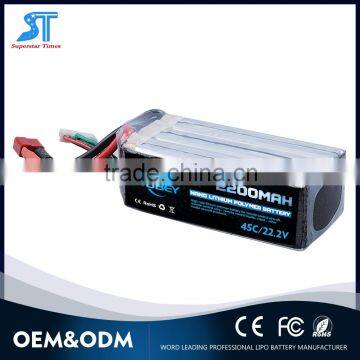 22.2V 2200mah 6 Cells Lipo Battery 45C rc Rechargeable Batteries