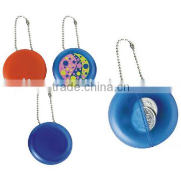 round shape pvc material coin holder with keychain