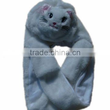 cat long plush hat with gloves