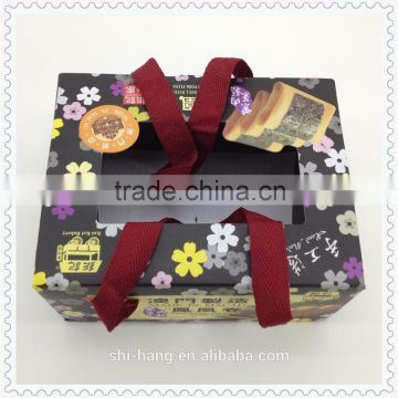 High quality color printed paper box packing with rope handle for cookie