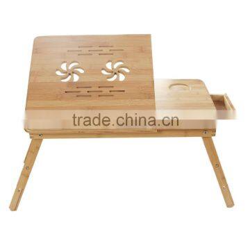 Beautidul Pattern Carvened Flower Solid Bamboo Durable and Portable Folding Laptop Desk Overbed Tray photo-2