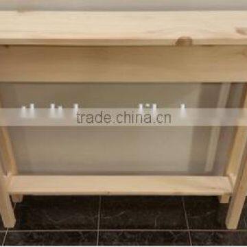 Classical unfinished pine console/sofa/hall/wall table with shelf