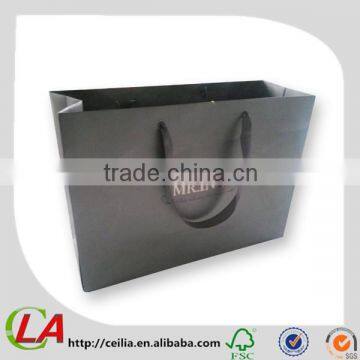 Matte Laminated Black Color Paper Bags With Ribbon Handles