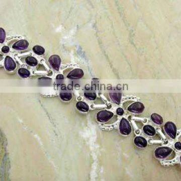 Genuine Amethyst &.925 Sterling Silver Jewelry Bracelet Wholesale