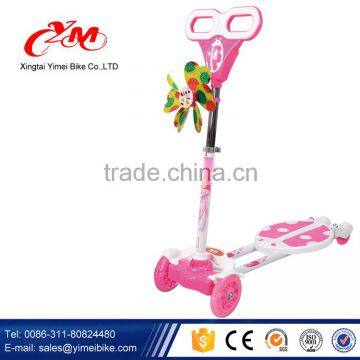 Plug in T bar children frog kick scooter / cheap four wheels kick scooter with basket / girls and boys kids plastic scooter