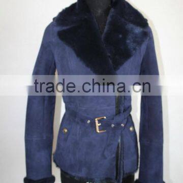 Updating Merino Sheep Shearing Design Morden Coat Fur Jacket With Buttons And Belt