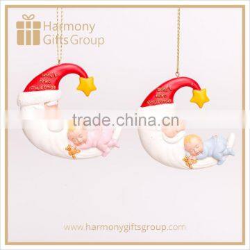 Baby Shower Figurines Sleeping Baby with Santa Hat Moon Resin Baby Product