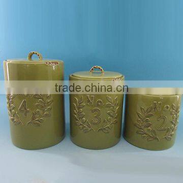 High quality embossed ceramic cookie jar with lid                        
                                                Quality Choice