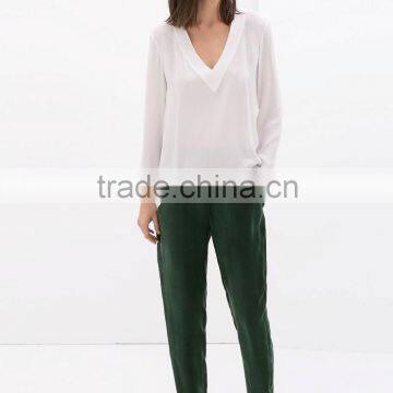 Hot Selling !Deep V-Neck Chiffon Top !See -Through Blouses !