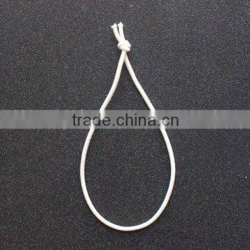 white elastic string loop with knot for hangtag