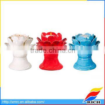 2017 New Design Assorted Ceramic Flower Tea Light Stand & Candle Holder