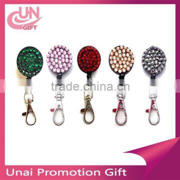 crystal retractable rhinestone lanyard phone key holder