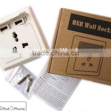 New product 2016, USB universal wall socket for iphone ipad, 2 USB port wall socket