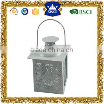 Flower design white hanging mini tealight metal candle lantern