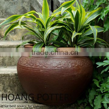 Beautiful Pattern Black Clay Flower Pot From Vietnam