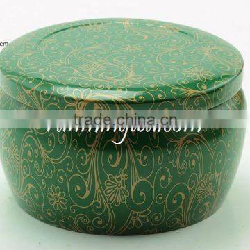 Dark Green Vivid Flower Painting Round Tin Canister for Matcha or Loose leaves Tea