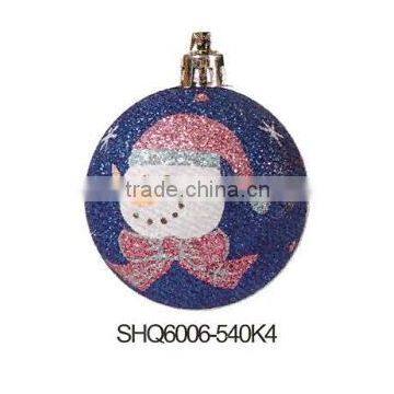 Blue polished christmas ball with snowman