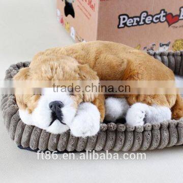 Plush toy sleeping dog looks real