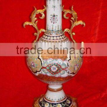 Arabic Style Crackle Ceramic Vase, Hand Painted Gilt Brass Mounted Vase photo-5