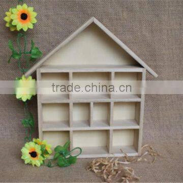 Home Decorative House Shaped Wooden Craft Compartment Shelf Boxes photo-3