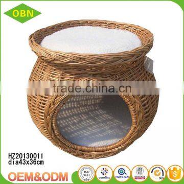 Custom comfortable nature large handmade 2 layer round willow wicker dog bed