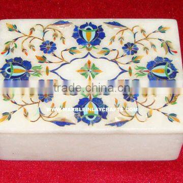 Rectangular Shape White Marble Inlay Gift Box Antique