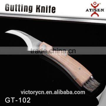 Hight Quality Folding Wooden Handle Mushroom Knife With Brush and Tweezers GT-102