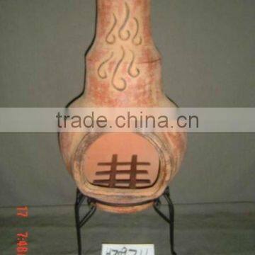 clay chimney with metal stand, garden fire place,HZ09711