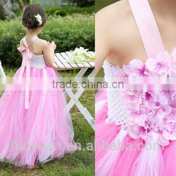 Newest Pink Lovely Flowers Chiffon Girl's Dress photo-2