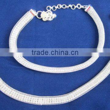 SILVER CHAIN Filled With Crystal Delicate PAYAL Anklets Pair photo-3