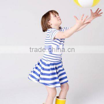 2017 New Style Baby Clothes Cheap Wholesale Children's Boutique Short Sleeve Blue Summer Children's Stripe Dress photo-2