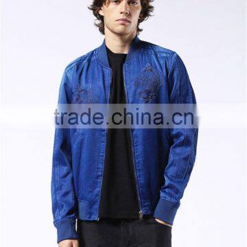 MGOO Foshan Factory Baseball Style Bomber Jackets Custom Embroidery Denim Jackets Zip Up Blue Long Sleeves Coat photo-2