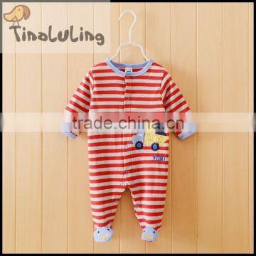 TinaLuLing Baby-girls red strip truck Fleece Footed Sleeper Pajamas