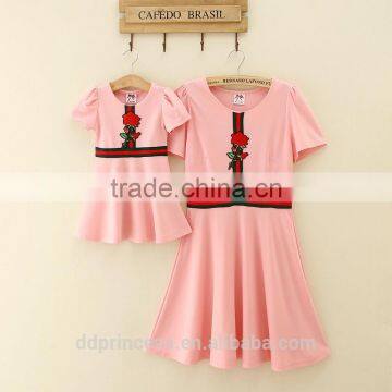 dresses summer pink woman clothing set rose flowers family set clothes