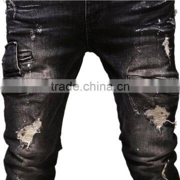 2016 New Zipper Jeans Balck Men Jeans Biker Skinny Jeans Slim Biker Jeans Pants in Stock Accept Small Order photo-3