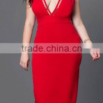 2016 sexy deep V neck summer evening dress for fat women